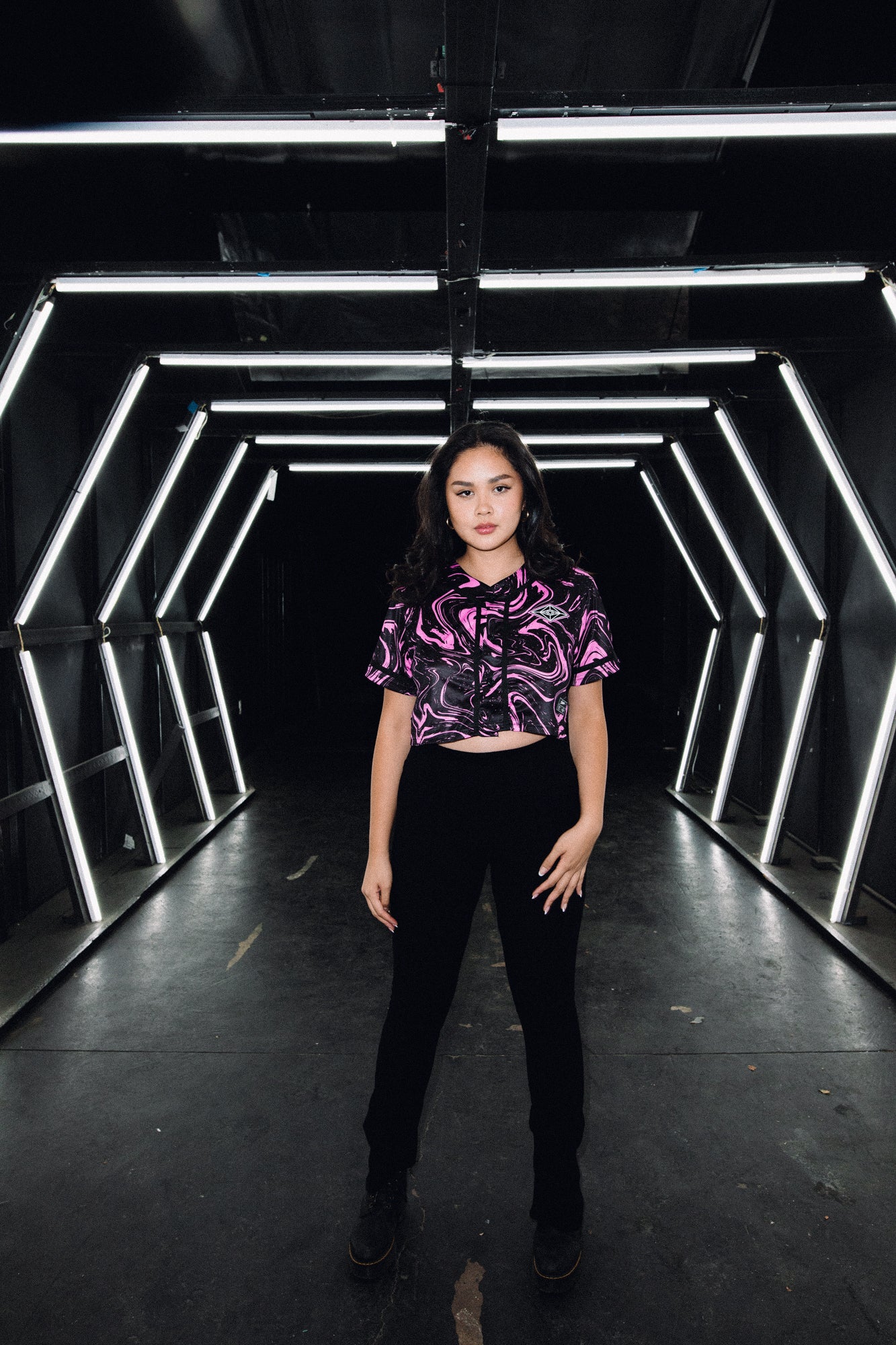 SPACEMAN CROP JERSEY - PINK/BLACK MARBLE - Slander Merchandise