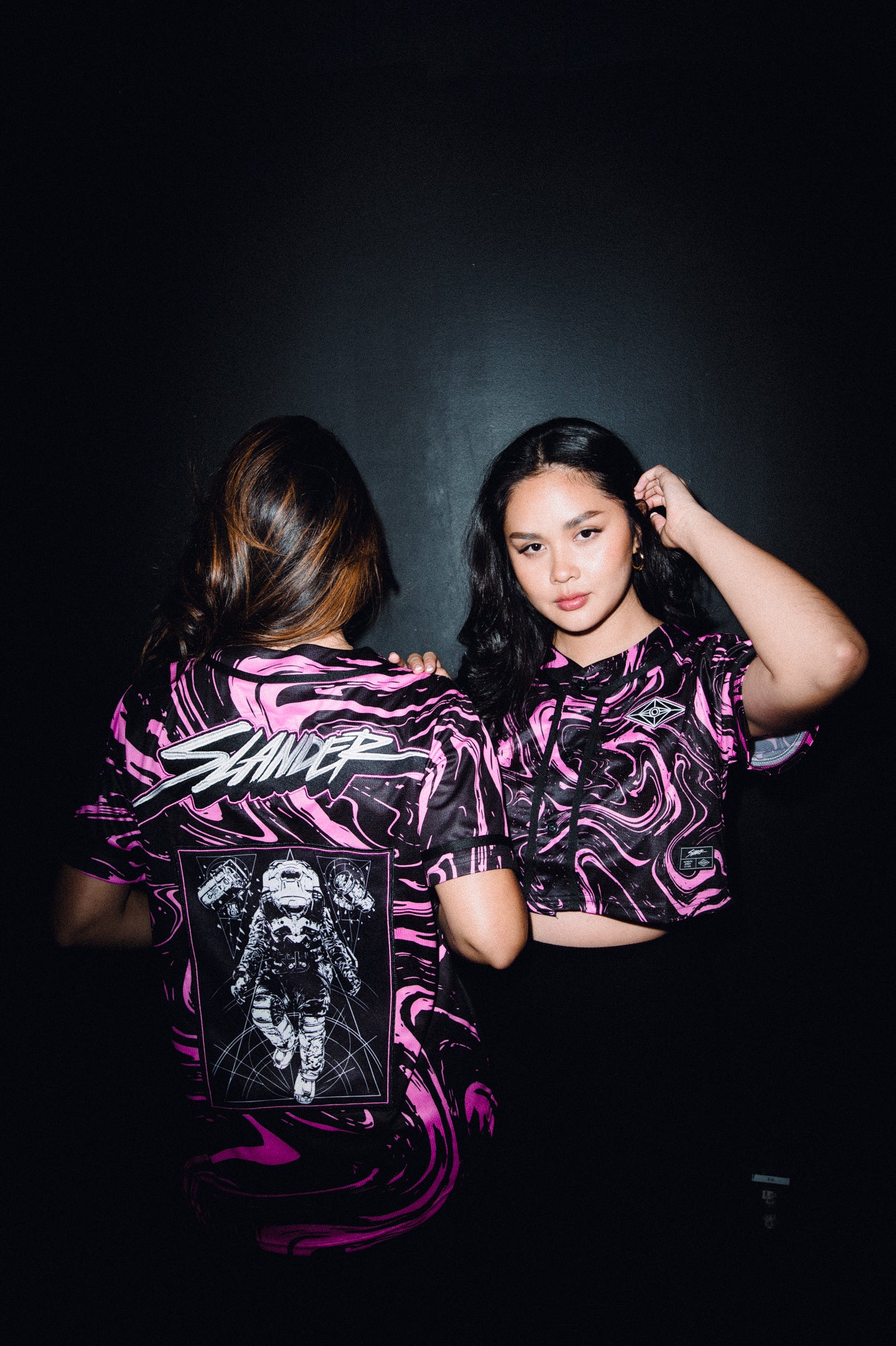 SPACEMAN CROP JERSEY - PINK/BLACK MARBLE - Slander Merchandise