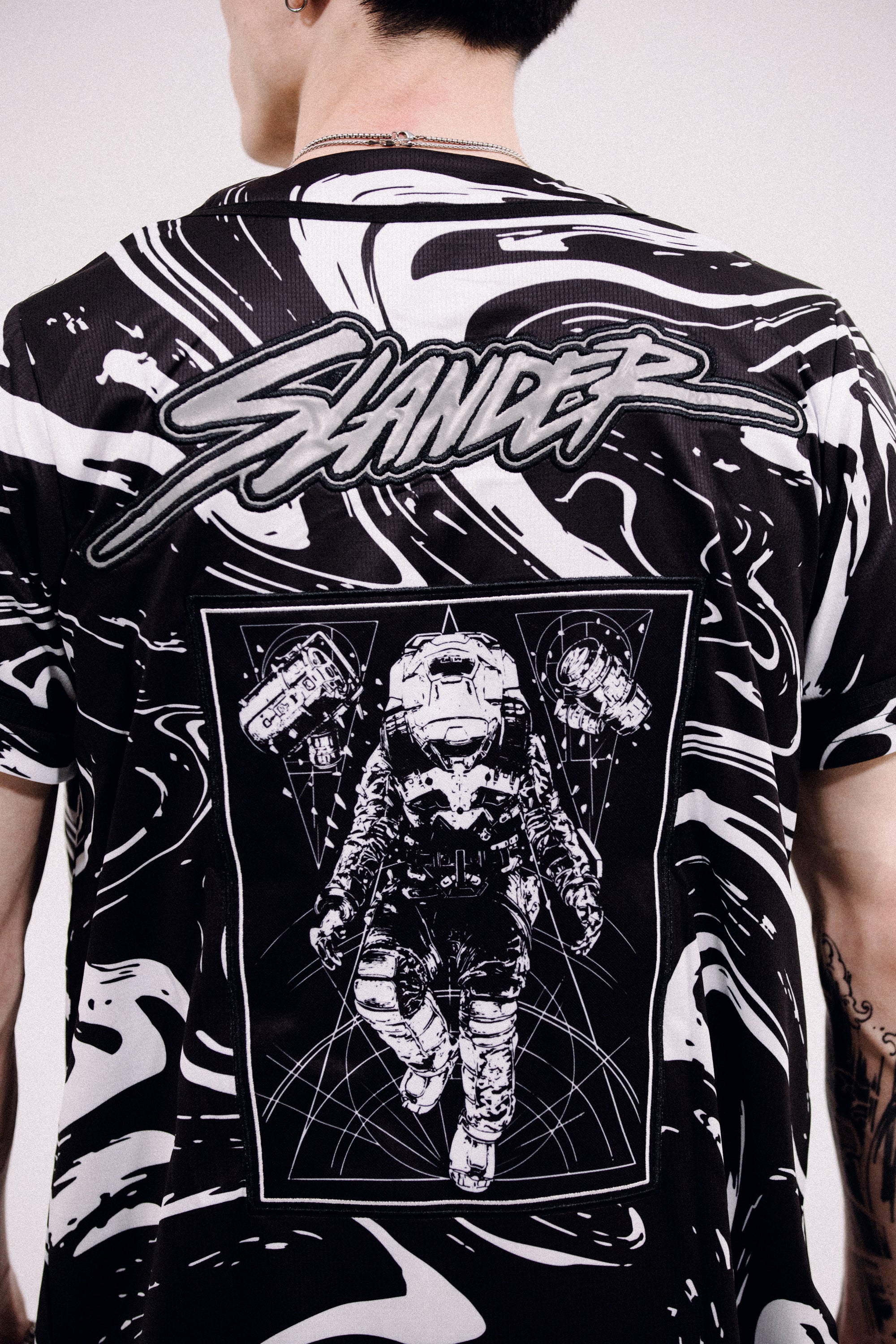 SPACEMAN JERSEY - BLACK/WHITE REFLECTIVE MARBLE - Slander Merchandise