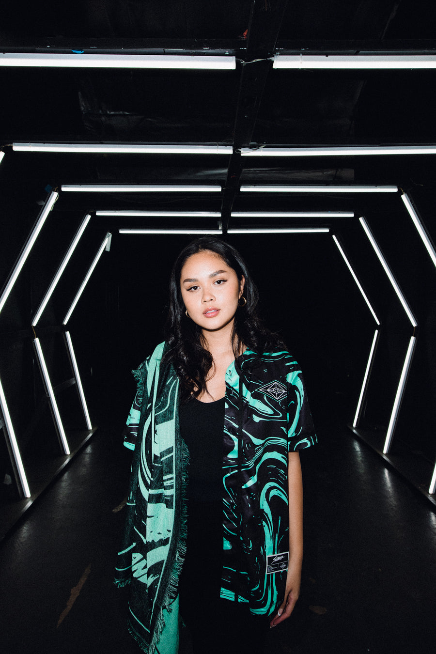 SLANDER PASHMINA - TEAL/BLACK MARBLE