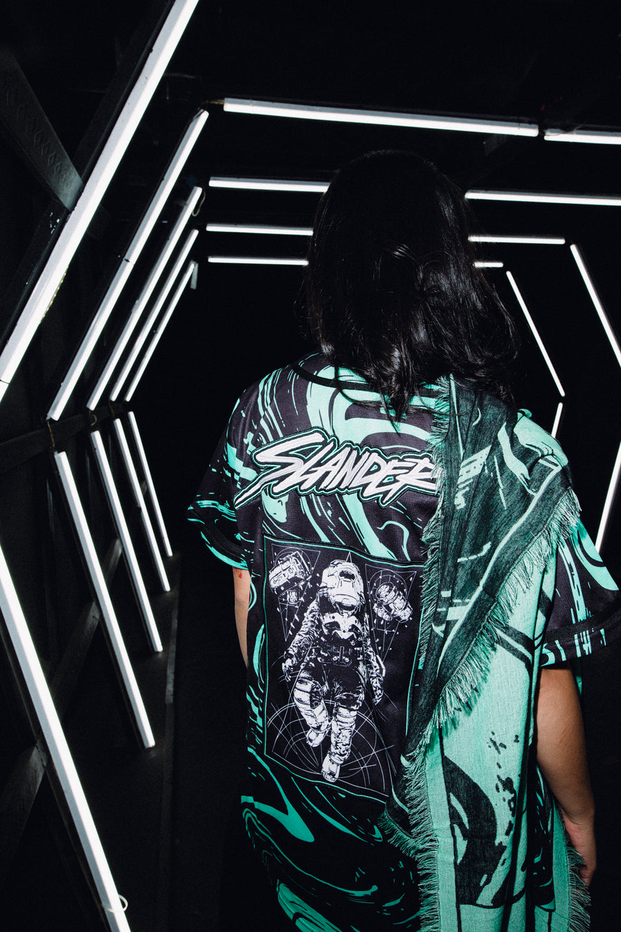 SLANDER PASHMINA - TEAL/BLACK MARBLE