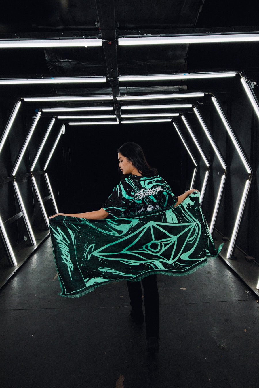 SLANDER PASHMINA - TEAL/BLACK MARBLE